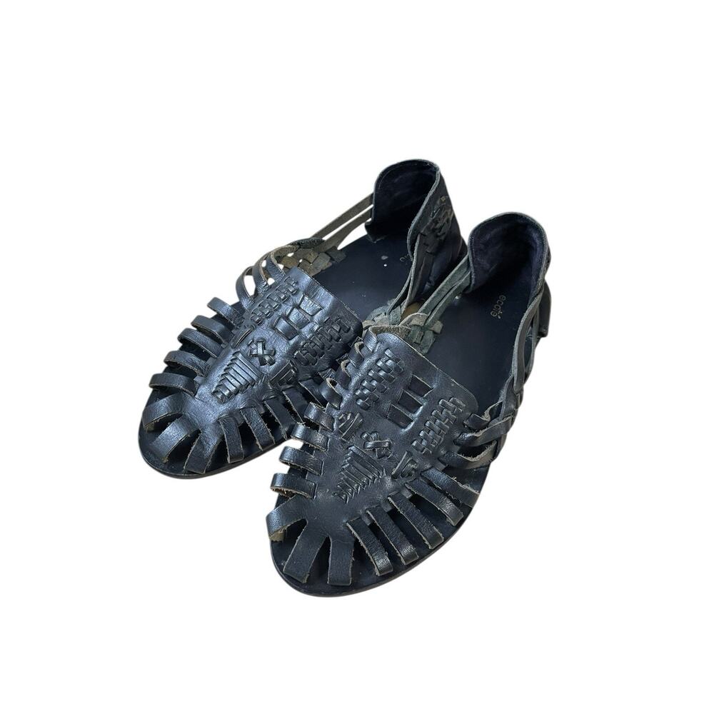 Ecoté Black Woven Leather Sandals Flat Vacation Women’s Size 7